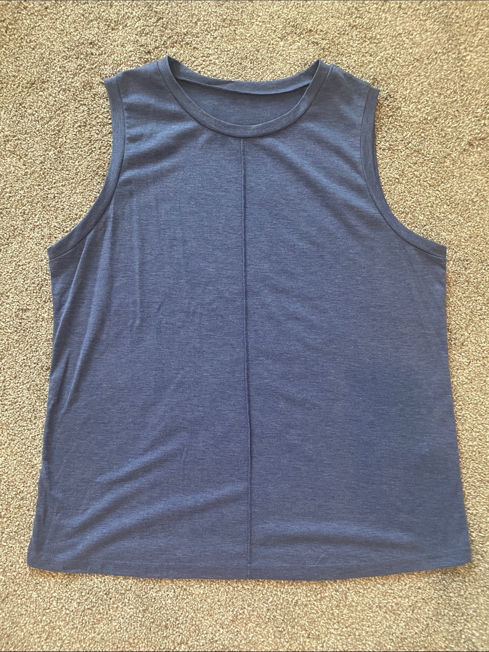 Navy Sleeveless Knit Tank with Center Seam